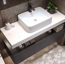 The simple design of the white basin gives your bath space a classy look. Condominium Design Bathroom Basin Basin Cabinet New Slate Open Partition Storage Waterproof Wood Board Black White Gray Size 100 160cm Custom Width 42cm Support Custom Size Furniture Home Living Furniture