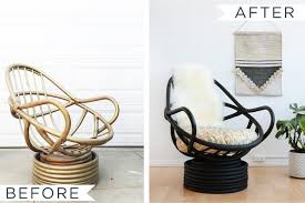 How To Paint A Wicker Chair With A Sheepskin Seat Back Ehow Rattan Furniture Makeover Rattan Chair Cushions Wicker Furniture
