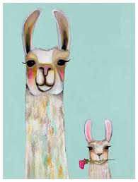 Llama Mama And Baby Soft Aqua Wall Art Baby Wall Art Art Llama Painting