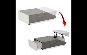 Table basse design , table basse scandinave, table basse baroque, table basse industrielle. Table Basse Grise Rangements Plateau Relevable Jarna Decome Store