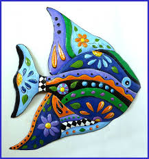 Tropical Fish Painted Metal Art Garden Decor Wall Hanging Etsy Fish Wall Art Tropical Decor Outdoor Metal Art
