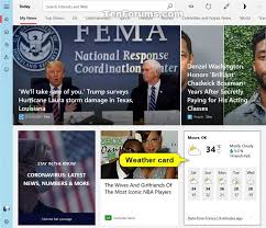 Microsoft news also powers news on microsoft edge, the news app in windows 10, skype, xbox microsoft news represents the ways we keep people informed across the web, phone and pc, using. Turn On Or Off Weather Card For Microsoft News App In Windows 10 Tutorials