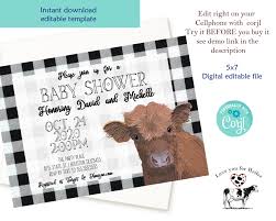 Highland Cow Baby Shower Invitation Great For A Farm Baby Etsy