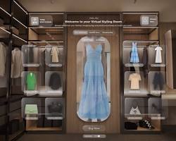 Image of Apple Vision Pro user trying on clothes in a virtual fitting room