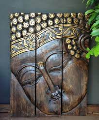 Buddha Head 3 Piece Wall Panel Buddha Wall Art Buddha Decor Wood Carving