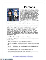 Puritans Worksheet