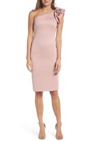 Free Shipping And Returns On Eliza J One Shoulder Sheath Dress At Nordstrom Com Bold Color Saturates Thi Lace Dress With Sleeves Dresses Dressy Spring Outfits