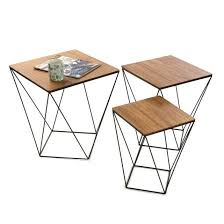 Lot De 3 Tables D Appoint Carrees Plateau Bois Et Pieds Metal Facon Polygone 45x45x50cm Landaise Pier Import La R Table D Appoint Tables Gigognes Table Basse