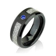 Blue Sapphire Black Satin Mens Meteorite Wedding Band Meteorite Ring Mens Me Mens Black Diamond Wedding Band Mens Wedding Bands Meteorite Mens Meteorite Ring