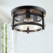 Light up your home's exterior. Teresa Metal And Clear Glass 13 W 3 Light Black Flush Mount