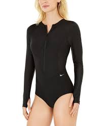 Nike Trigeo Zip Front Long Sleeve One Piece Swimsuit Black Long Sleeve Swimwear Zipper Swimsuit Swimsuits Sporty