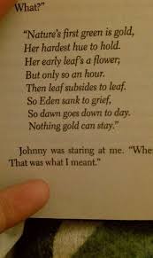 It S A Poem By Robert Frost I Always Remembered It Cus I Never Understood What He Meant The Outsiders Greasers Nothing Gold Can Stay The Outsiders