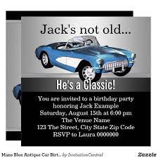 Mans Blue Antique Car Birthday Party Invitation Zazzle Com Cars Birthday Parties Cars Birthday Cars Birthday Party Disney