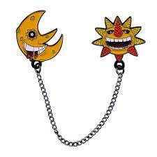 Broche en métal émaillé Anime Soul Eater, soleil et lune, épingle mignonne  de revers de combiné, insigne de sac à vêtements, accessoires d'amoureux  d'anime