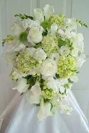 Teardrop Cascading Wedding Bouquet White Calla Lilies White Freesia White Roses Green Hydrangea Gr Flower Bouquet Wedding Wedding Flowers Wedding Bouquets