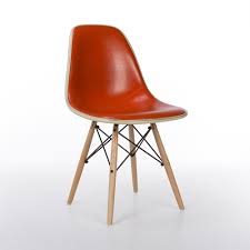 Original Orange Upholstered Herman Miller White Eames Dsw Side Chair 70821
