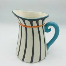 Black And White Pitcher La Cote Blue Brulee Hand Crafted Collection Whimsical Pitcher Black White Blue Pink Art Deco Glazes For Pottery Handcraft