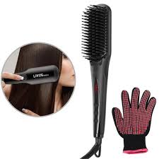 Tourmaline ceramic materials guarantee even heating with the brush that lets you style your hair with confidence. Ionic Electric Hair Brush Straightener Ceramic With Heat Resistant Glove Livingbasics