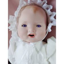 Vintage German Baby Gloria Violet Eyes Doll Wearing Christening Gown &  Bonnet