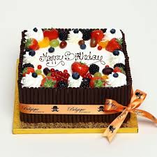 Rectangle Shape Heart Shape Happy Birthday Chocolate Cake Fresh Cream Fresh Fruit Square Gateau With Mixed Chocolate Decorations Fruit Birthday Cake Chocolate Decorations Celebration Cakes