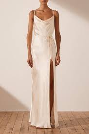 La Lune Bias Cowl Maxi Dress Cream In 2020 Silk Bridesmaid Dresses Dinner Dress Classy White Satin Dress