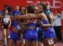 Rabah yousif, zoey clark, emily diamond and martyn rooney run for great britain in the 4 x 400m mixed relay on the third day of the world athletics championships in doha. U S Storm To Gold In Women S 4x400m Relay Reuters
