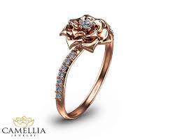 Camellia Flower Ring 14k Rose Gold Diamond Ring Rose Gold Etsy Unique Diamond Engagement Rings Rose Gold Engagement Ring Engagement Rings