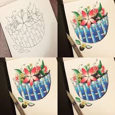 Awesome Flower Basket Drawing By Soullpainting And Coloured With Their Chameleon Pens Chameleonpens Art Artist Basket Drawing Flower Cards Floral Image