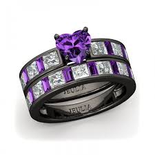 Black And Purple Wedding Ring Set Pin On My Dream Wedding