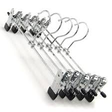The display centre supply a range of wooden hangers, including these wooden clamp hangers for trousers and skirts. 10 Pcs Trouser Hanger Strong Chrome Pants Skirt Coat Hangers With Non Slip Clips Walmart Canada