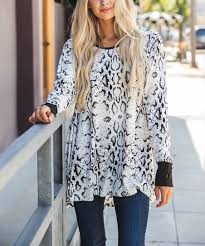 tickled teal white black snake print long sleeve tunic women