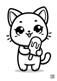 Cat with popsicle coloring page for kids - Color This Life
