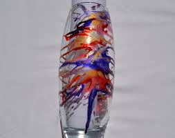 Vase Peint Style Murano En Rouge Bleu Et Or Vase Haut Feuilles D Or Vase Rouge Et Or Vase Oval Grand Vase Peint Peint Painted Vases Gold Vases Tall Narrow Vase