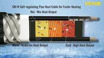 VEVOR 30 ft. Pipe Heat Cable 5W/ft. Self-Regulating Heat Tape IP68 110Volt  with Build-in Thermostat for PVC Metal Plastic Hose ZDWGDJRDLDGWQKAKDV1