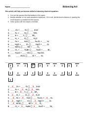 Balancing act worksheet answer key kidz activities with balancing act practice worksheet answers. Balancing Act Balancing Act Name This Activity Will Help You Become Skilled At Balancing Chemical Equations 1 Cut Out The Squares That The Bottom Course Hero