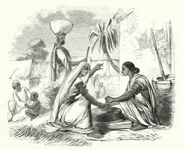 图像The Famine in India, Women grinding Corn (engraving) by English School, (19th century)