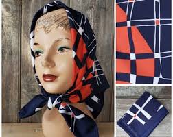 Vintage 1980s 80s Berkshire Nautical Flag Ship Helm Print Navy Blue Silken  Polyester Menswear Square Scarf