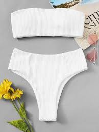 Shirred Bandeau Solid Bikin Bikinis Solid Bikini Trendy Swimsuits