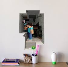 Minecraft Steve Cave 3d Wall Mural Minecraft Decal Video Game Wall Decal Murals Primedecals Playroom Wall Decor Boys Room Decor Video Game Bedroom