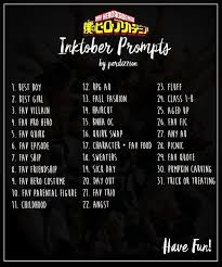 Bnha Inktober Inktober Drawing Challenge Drawing Ideas List