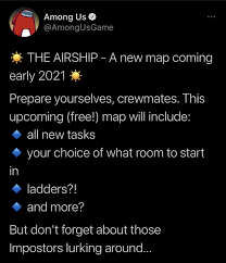 The airship is a bright red color.innersloth. New Map The Airship Coming Early 2021 Amongus