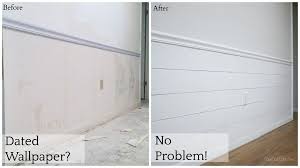 If it is removed with. Covering Wallpaper With Faux Shiplap Sawdust 2 Stitches