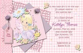 Cute baby dresses, head full of curls. Pink Precious Moments Baby Shower Invitations