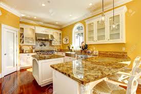 bright yellow kitchen interior in