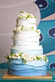 Wedding Cake With Blue Ombre Fondant Ruffles Cake Ombre Cake Blue Blue Cakes