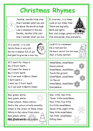 Christmas Rhymes Christmas Worksheets English Rhymes Christmas Poems