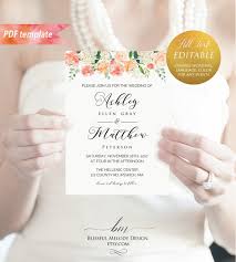 printable peach cream floral wedding invitation template