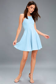 Any Sway Shape Or Form White Lace Halter Dress In 2020 Light Blue Skater Dress Blue Dress Short Blue Dress Casual