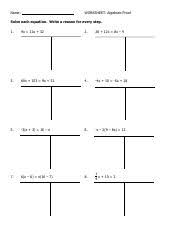 Properties of parallelogram geometrical proof middle high from algebraic. Ws Alg Proof Pdf Name Worksheet Algebraic Proof Solve Each Equation Write A Reason For Every Step 1 4x 12x 32 2 28 12x 8x 4 3 60x 153 9x 51 4 4x Course Hero