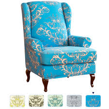 Subrtex Stretch 2 Piece Vector Floral Wing Chair Slipcover Blue Walmart Com In 2020 Slipcovers For Chairs Wingback Chair Slipcovers Wing Chair